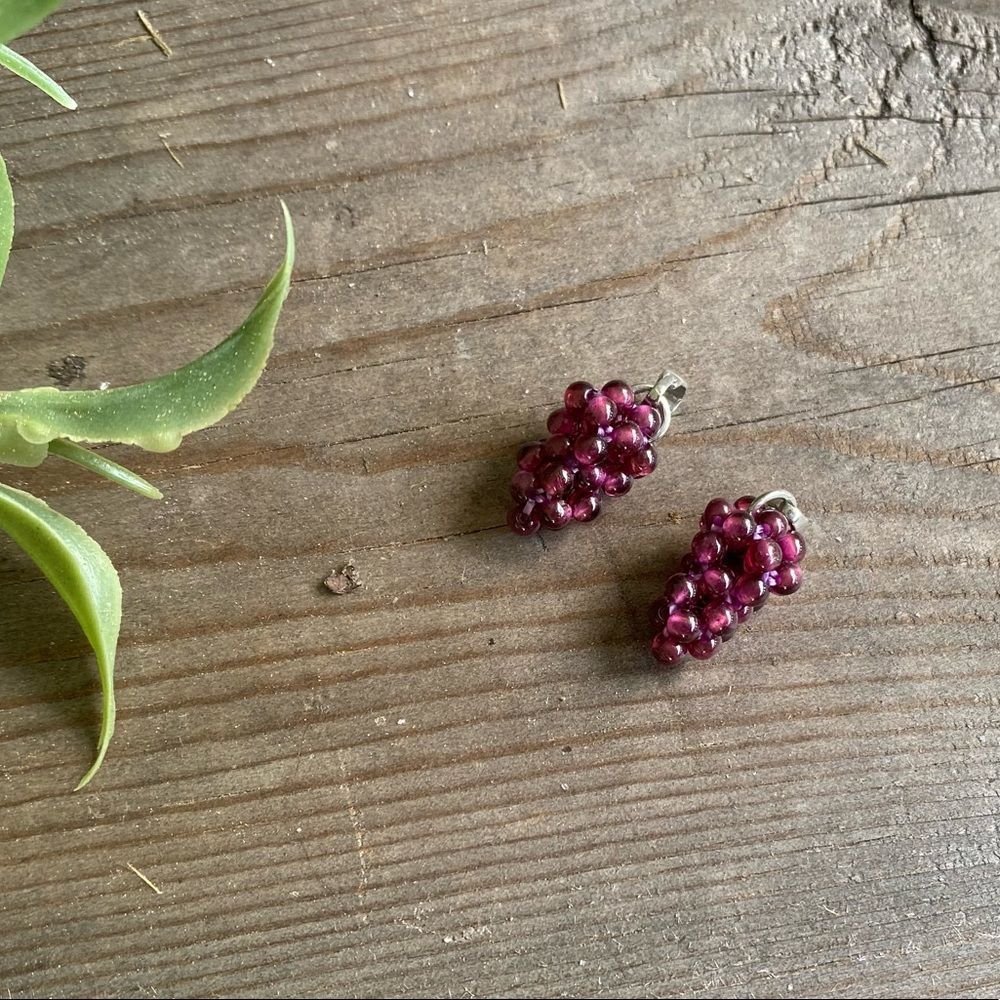 GARNET Grape Pendants + Black Cord Necklace